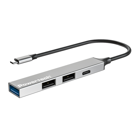 USB hub POWERTECH PT-1412 4x θυρών USB 3.2 5Gbps USB-C σύνδεση γκρι
